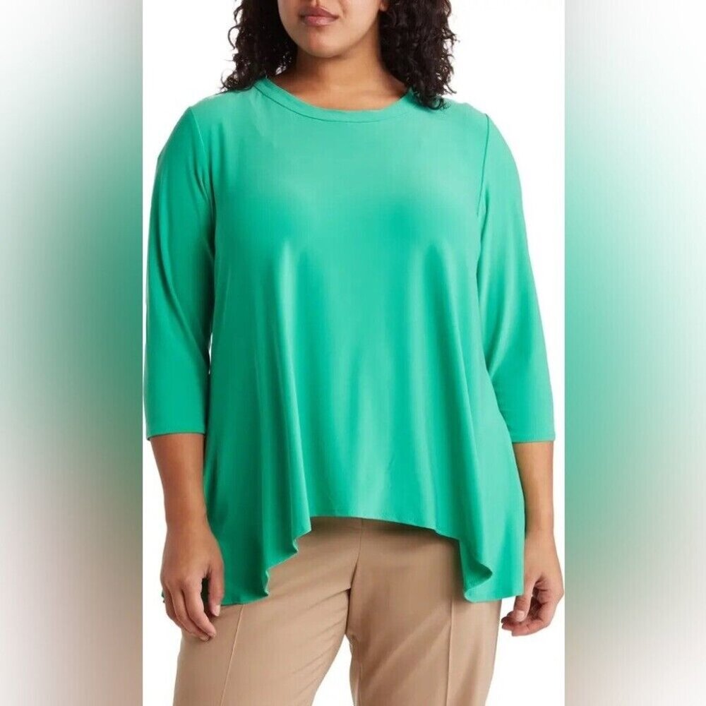 NWT Anne Klein Plus size 2X Top green stretch 3/4 Sleeves